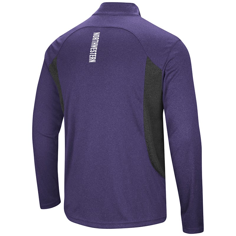 Northwestern University Wildcats Colosseum Men's Heather Purple/Heather Black Audible 1/4 Zip Windshirt with N-Cat Design-Back