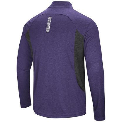 Northwestern University Wildcats Colosseum Men's Heather Purple/Heather Black Audible 1/4 Zip Windshirt with N-Cat Design-Back