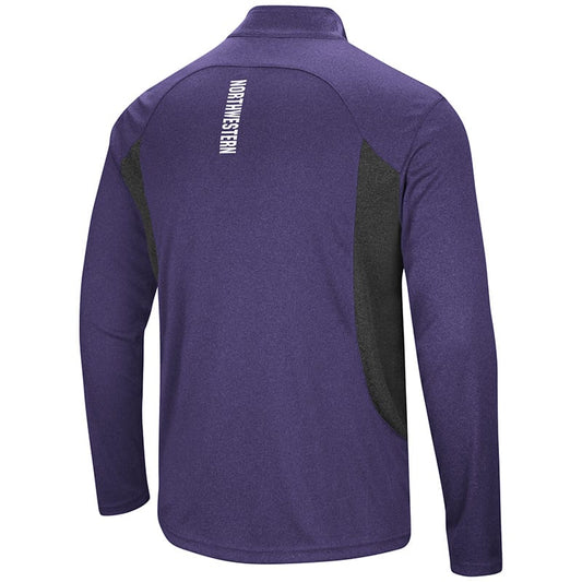 Northwestern University Wildcats Colosseum Men's Heather Purple/Heather Black Audible 1/4 Zip Windshirt with N-Cat Design-Back