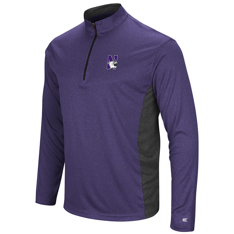 Northwestern University Wildcats Colosseum Men's Heather Purple/Heather Black Audible 1/4 Zip Windshirt with N-Cat Design