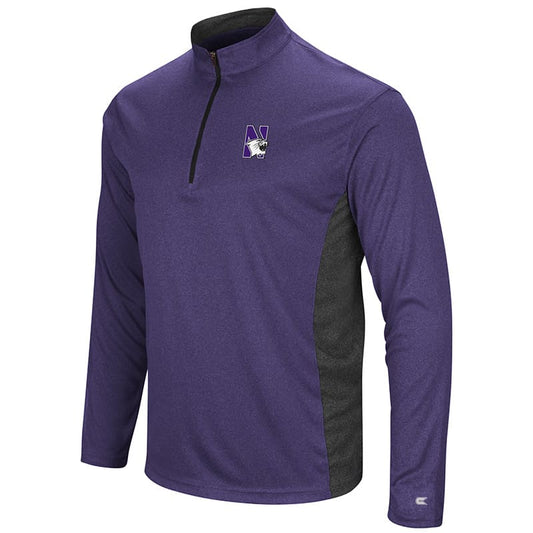 Northwestern University Wildcats Colosseum Men's Heather Purple/Heather Black Audible 1/4 Zip Windshirt with N-Cat Design