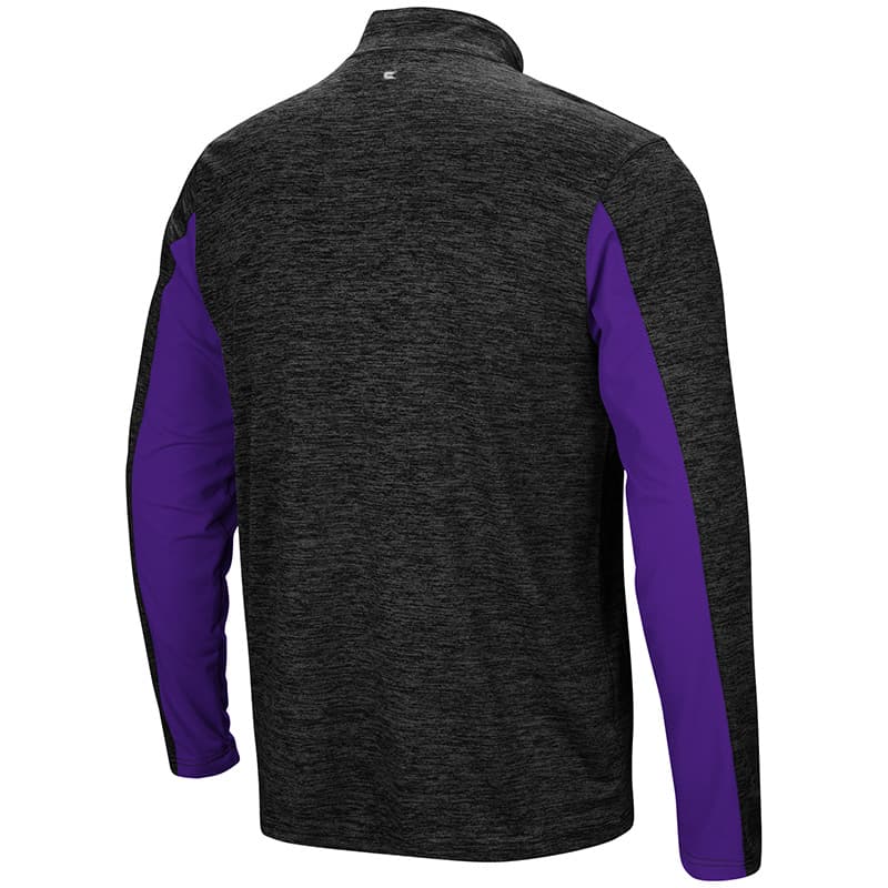 Northwestern University Wildcats Colosseum Men's Black/Purple Astroturf 1/4 Zip Windshirtwith Stylized N Design-Back
