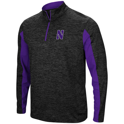 Northwestern University Wildcats Colosseum Men's Black/Purple Astroturf 1/4 Zip Windshirtwith Stylized N Design