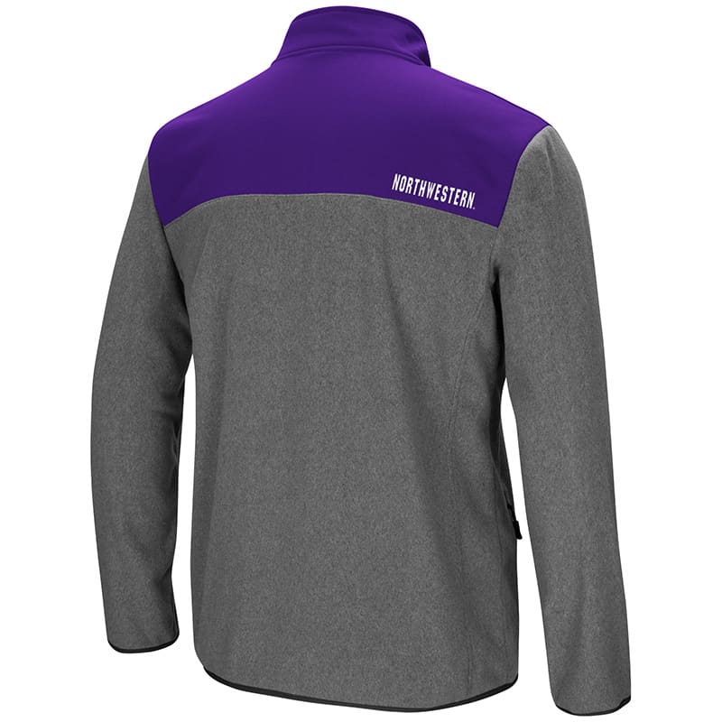 Northwestern University Wildcats Colosseum Men's Heather Charcoal/Purple You Can Do It 1/2 Snap Fleece Jacket with Stylized N Design-Back