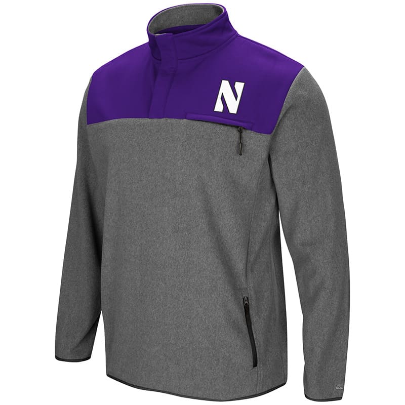 Northwestern University Wildcats Colosseum Men's Heather Charcoal/Purple You Can Do It 1/2 Snap Fleece Jacket with Stylized N Design