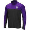 Northwestern University Wildcats Colosseum Men's Black/Purple Luge 1/4 Zip Windshirt with Stylized N Design