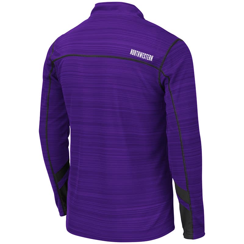 Northwestern University Wildcats Colosseum Men's Purple/Black Suva 1/4 Zip Windshirt with N-Cat Design-Back