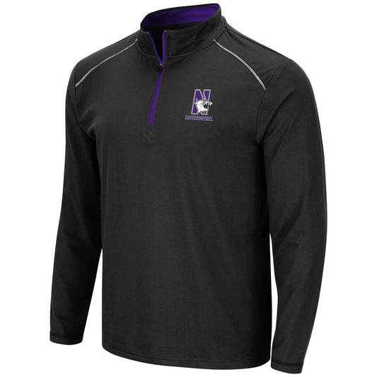 Northwestern University Wildcats Men's Colosseum Black JJ 1/4 Zip Windshirt with N-Cat Design