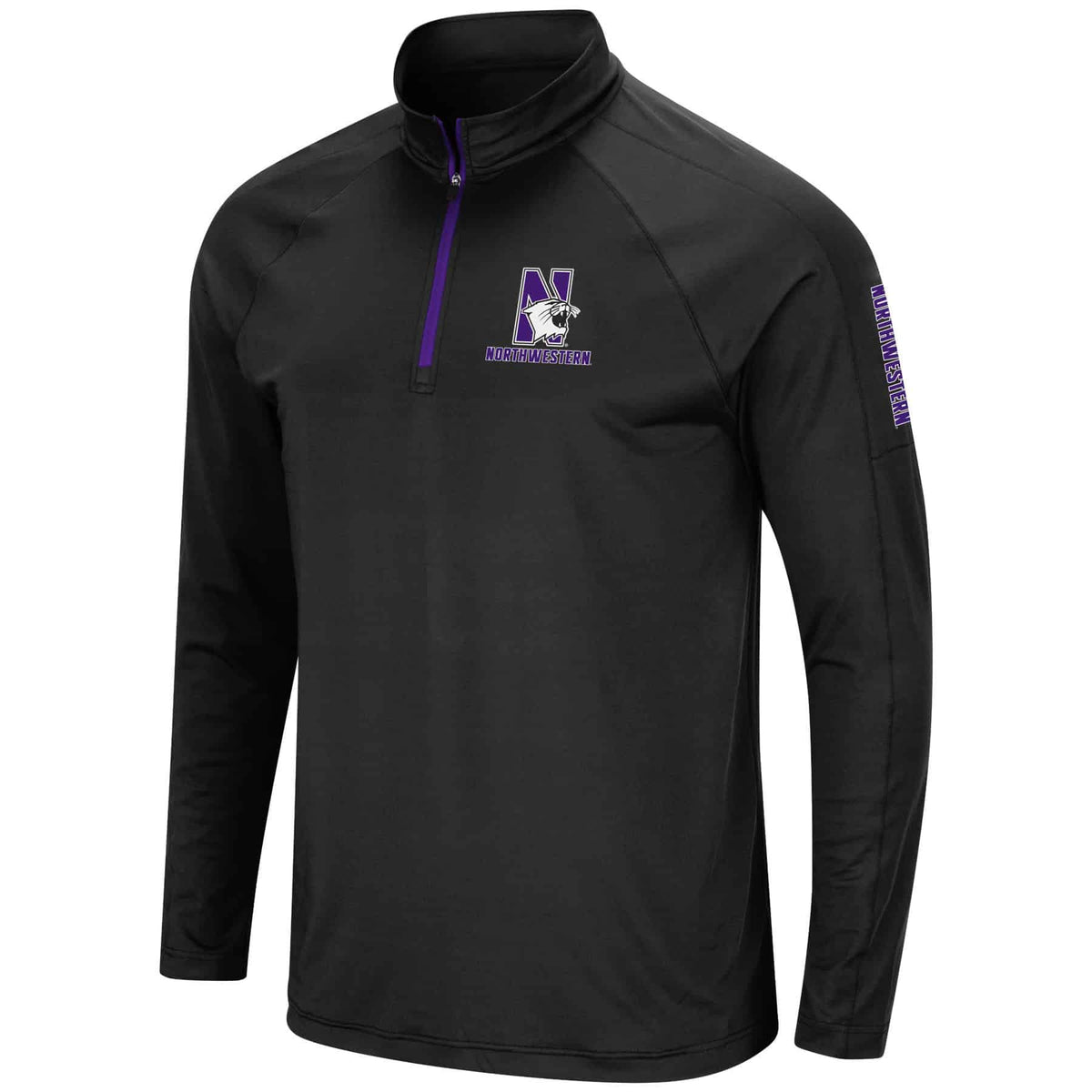 Northwestern University Wildcats Men's Colosseum Black Orin 1/4 Zip Windshirt with N-Cat Design
