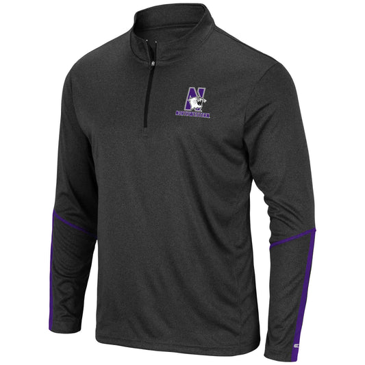 Northwestern University Wildcats Men's Colosseum Black Excavator 1/4 Zip Windshirt with N-Cat Design