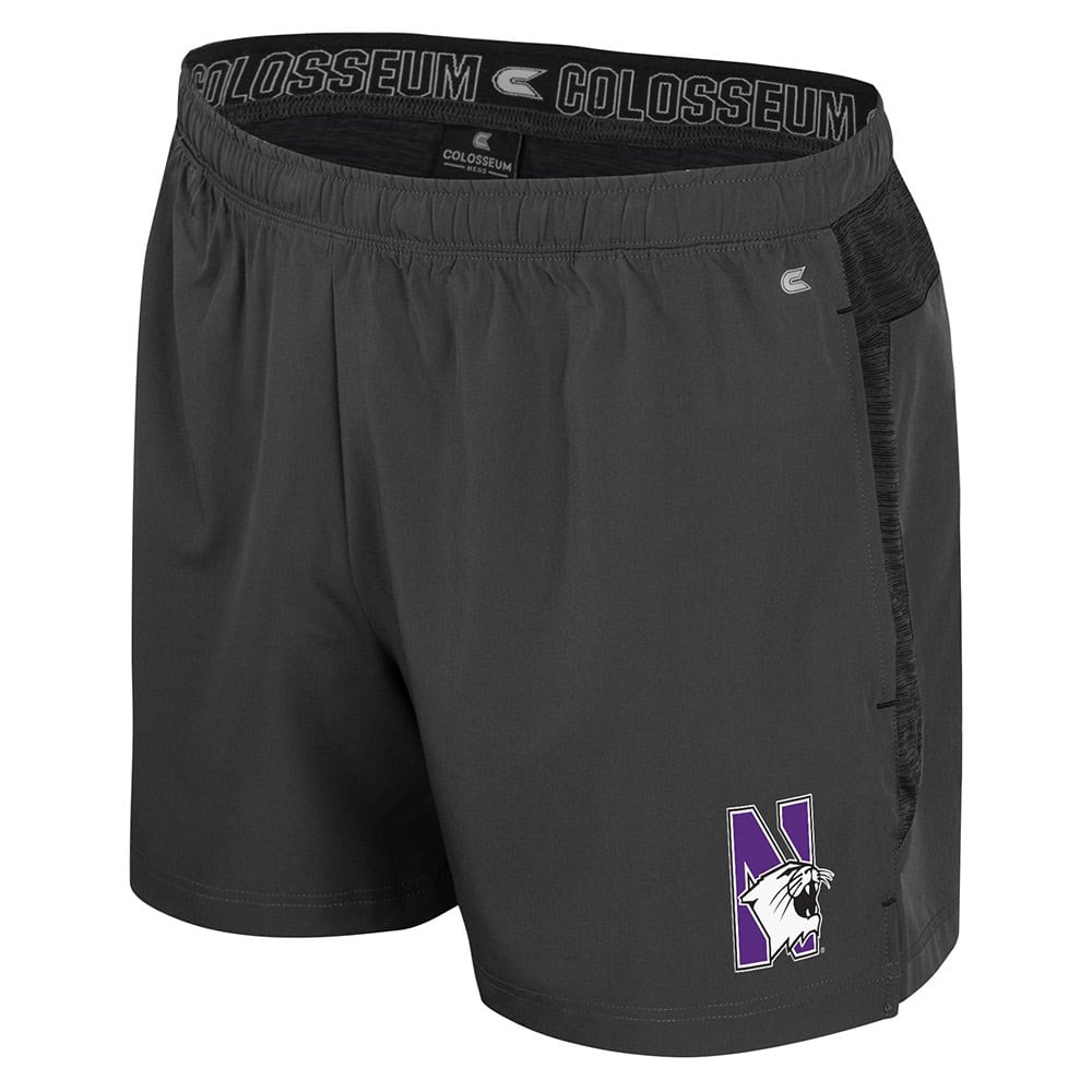 Northwestern University Wildcats Colosseum Men's Theoretical Charcoal/Black Shorts with N-Cat Design