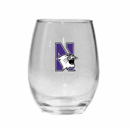 Northwestern Wildcats 15 oz. Stemless Wine Glass with N-Cat Design