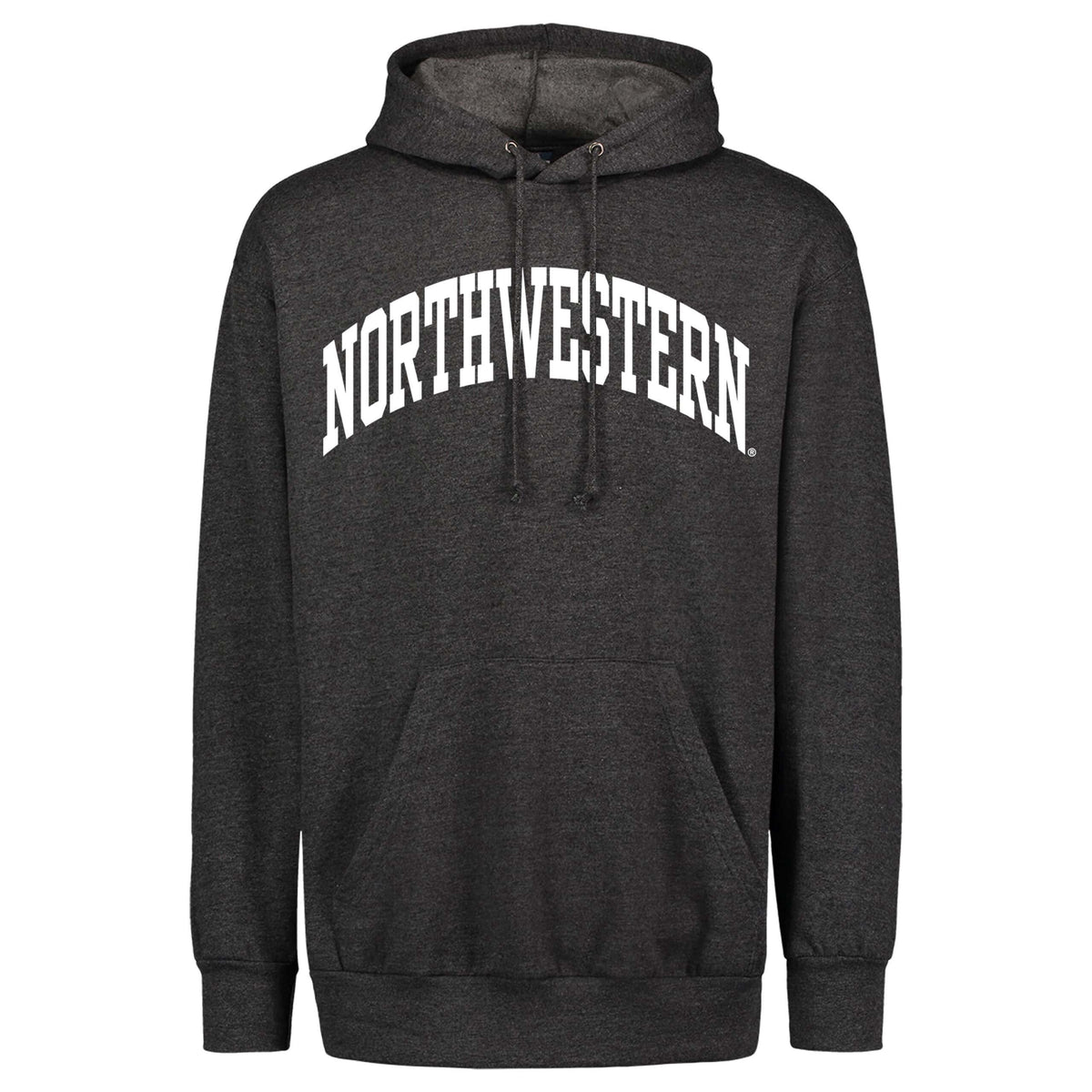 Northwestern University Wildcats Men's MV Fundamental Fleece Charcoal Hooded Sweatshirt with One Color Arch Design