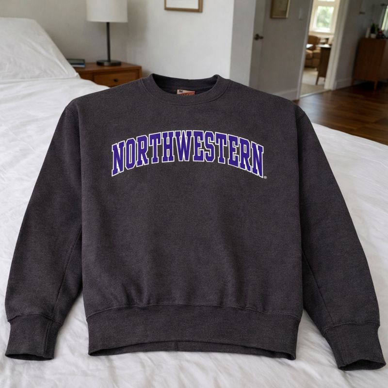 Northwestern University Wildcats Men's MV Pro-Weave Super-Heavy Charcoal Crewneck Sweatshirt with Two Color Arch Design