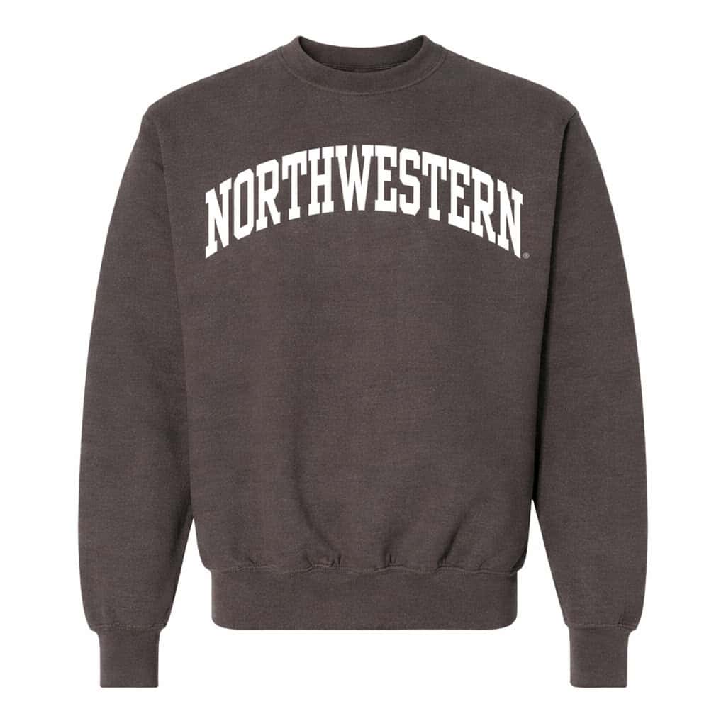 Northwestern University Wildcats Men's MV Pro-Weave Super-Heavy Charcoal Crewneck Sweatshirt with One Color Arch Design