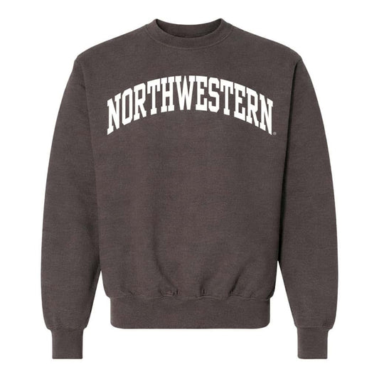 Northwestern University Wildcats Men's MV Pro-Weave Super-Heavy Charcoal Crewneck Sweatshirt with One Color Arch Design