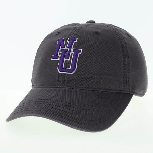 Northwestern University Wildcats Legacy Unconstructed Adjustable Dark Grey Charcoal Twill Hat with Vintage Interlock NU Design