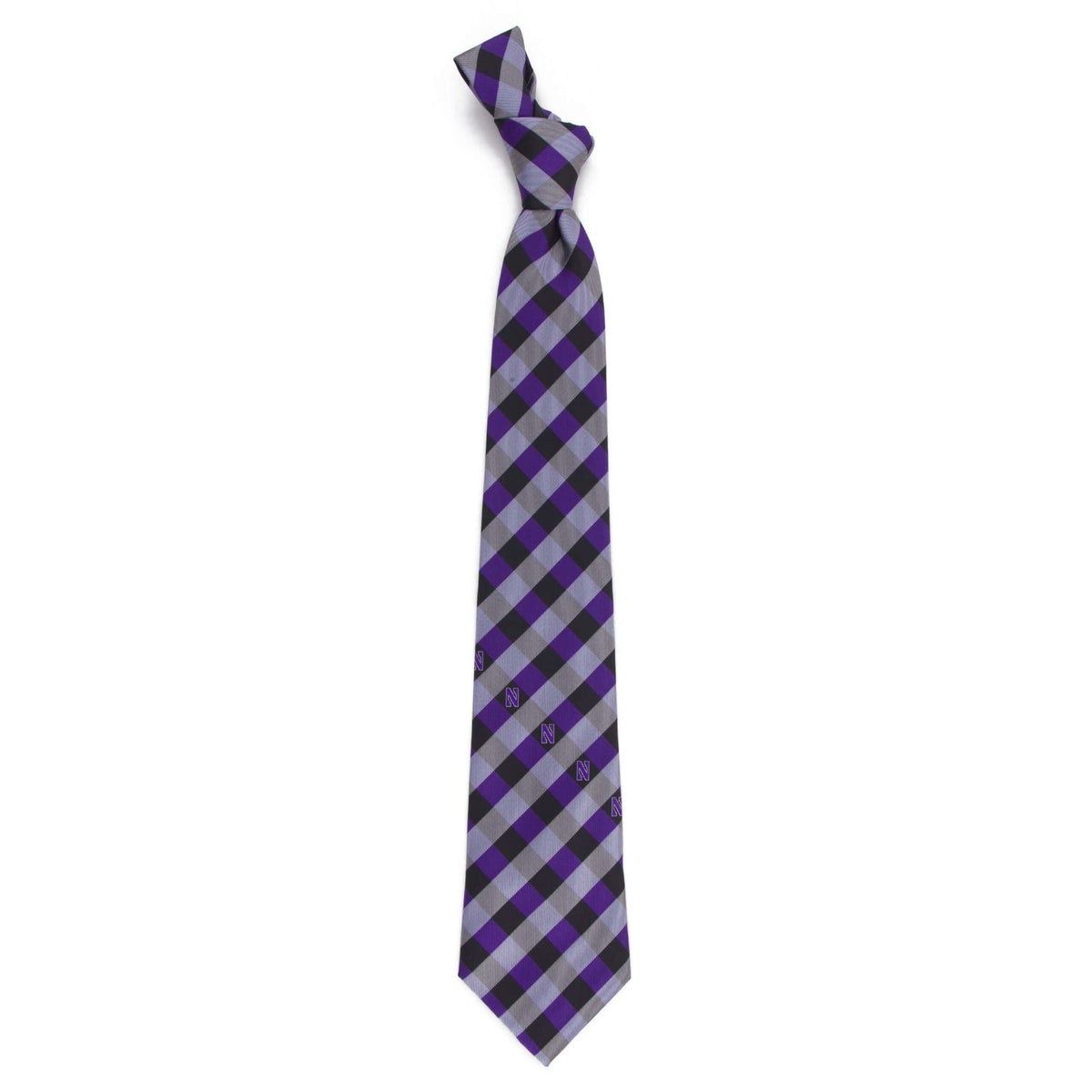 Northwestern University Wildcats Check Necktie with Stylized N design