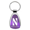 Northwestern University Wildcats Laser Engraved Purple Teardrop Keychain with Stylized N & Cheerleading Design