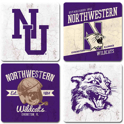 Northwestern University Wildcats Ceramic Coaster Set of Four with Assorted Designs Set #1-2