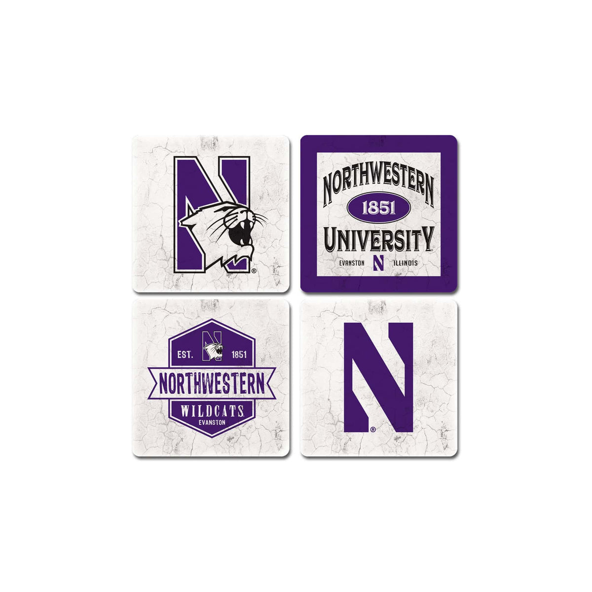 Northwestern University Wildcats Ceramic Coaster Set of Four with Assorted Designs Set #2-2