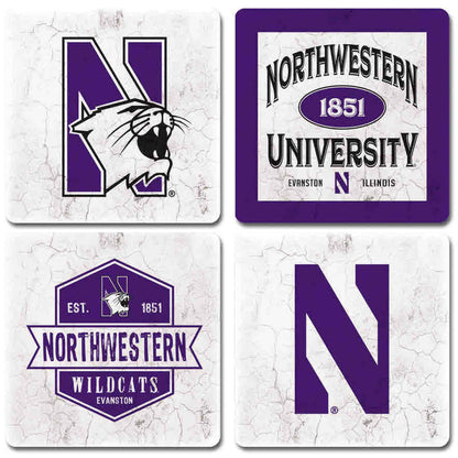Northwestern University Wildcats Ceramic Coaster Set of Four with Assorted Designs Set #2