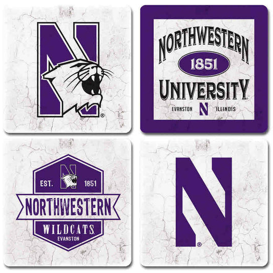 Northwestern University Wildcats Ceramic Coaster Set of Four with Assorted Designs Set #2