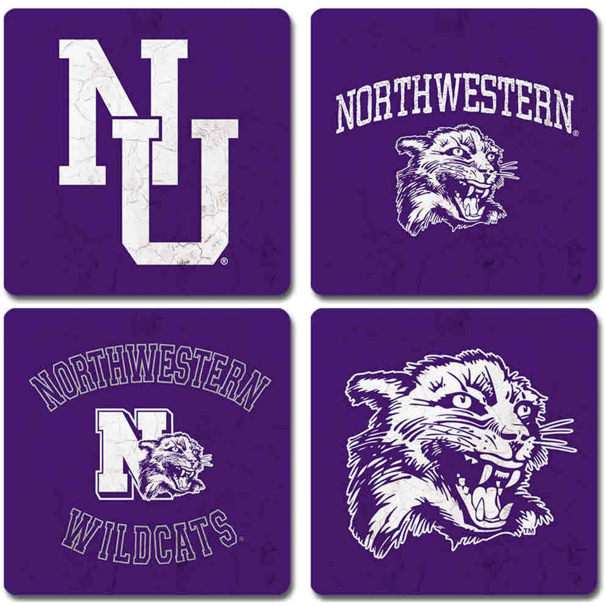 Northwestern University Wildcats Ceramic Coaster Set of Four with Assorted Designs Set #3