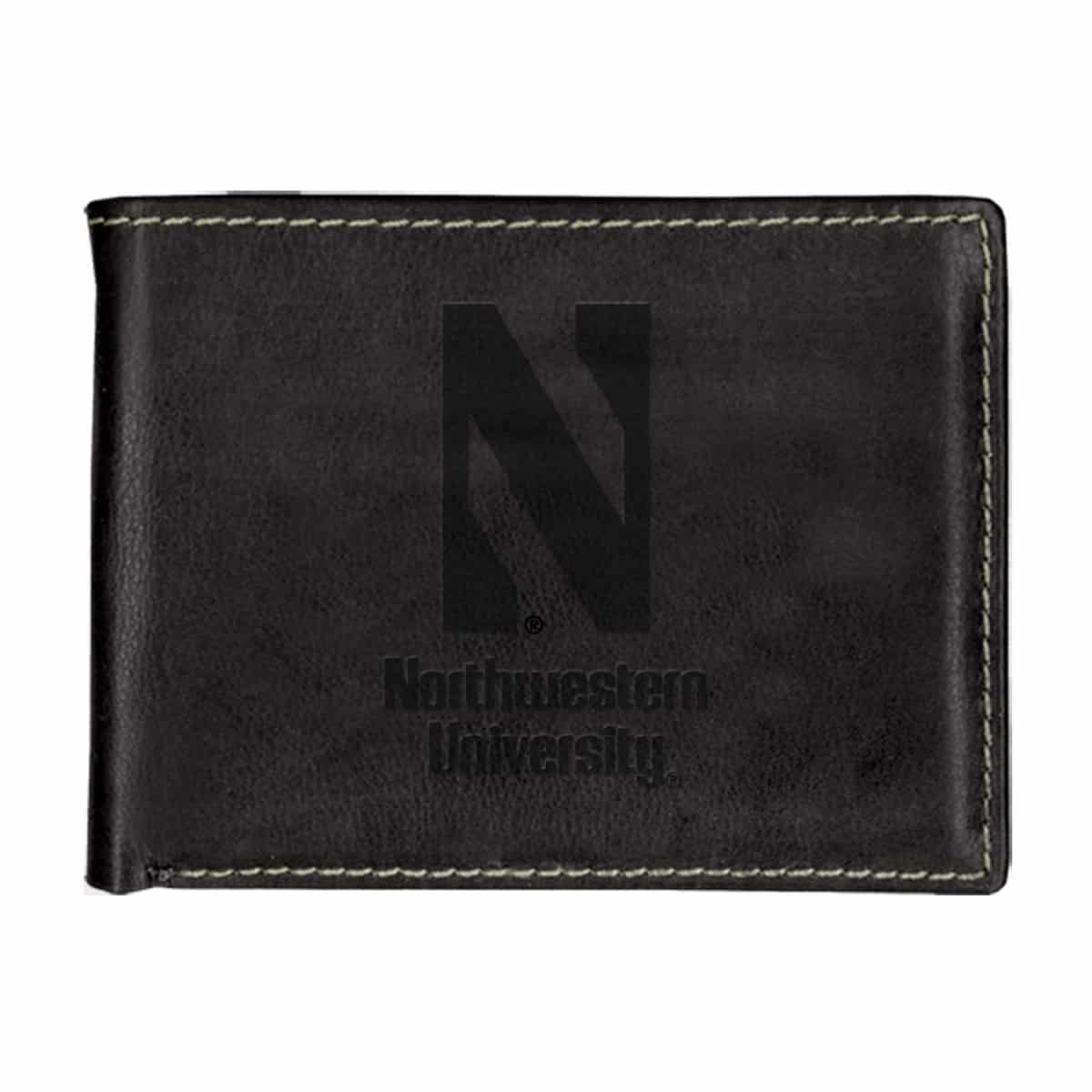 Northwestern University Wildcats Black Onyx Contrast Stitch Genuine Leather Billfold Wallet