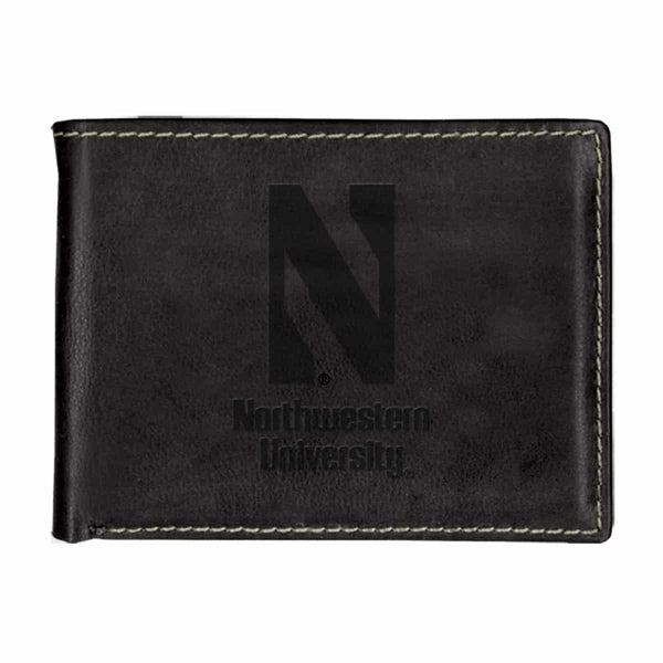 Northwestern University Wildcats Black Onyx Contrast Stitch Genuine Leather Billfold Wallet