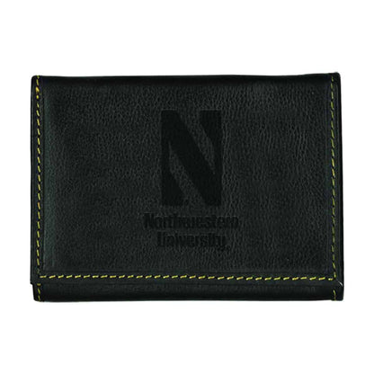 Northwestern University Wildcats Black Onyx Contrast Stitch Genuine Leather Trifold Wallet