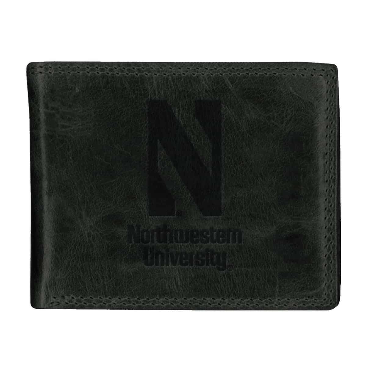 Northwestern University Wildcats Black Onyx Westbridge Genuine Leather Billfold Wallet