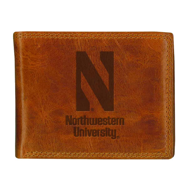 Northwestern University Wildcats Tan Westbridge Genuine Leather Billfold Wallet