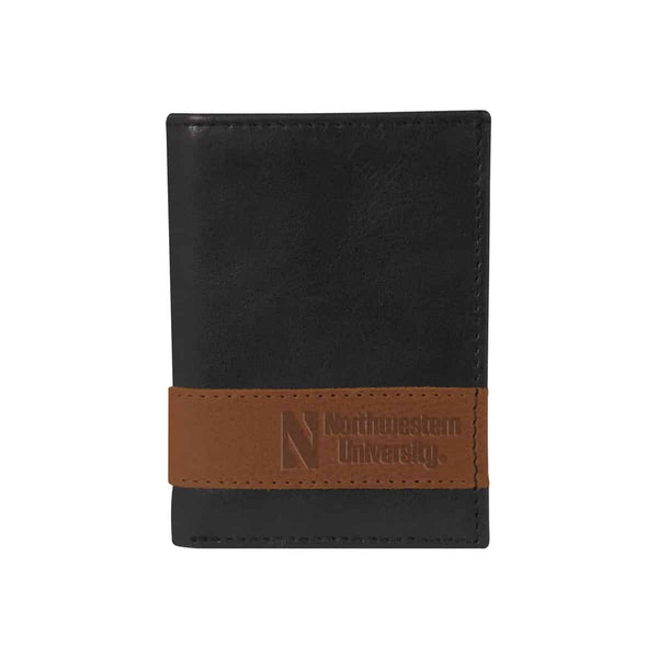 Northwestern University Wildcats Westbridge Black/Tan Two Tone Genuine Leather Trifold Wallet