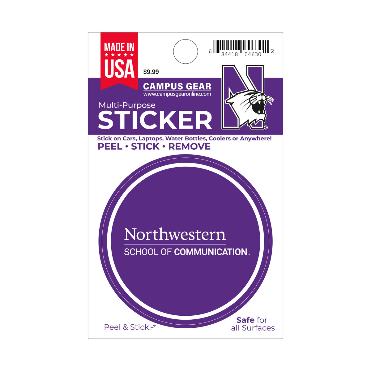 Northwestern University School of Communication Full Color Outside Application 3" Circular Multi-Purpose Sticker