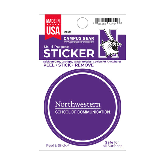Northwestern University School of Communication Full Color Outside Application 3" Circular Multi-Purpose Sticker