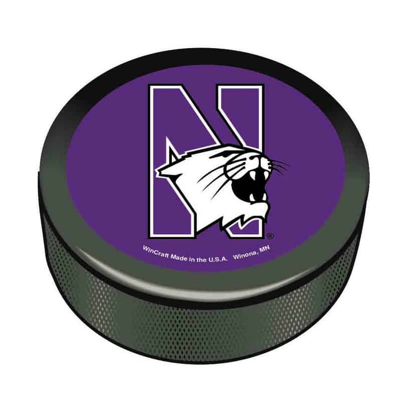 Northwestern Wildcats Hockey Puck with N-Cat Design
