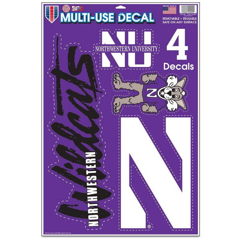Northwestern Wildcats Gang Sheet of Multi-Use Decal 11" x 17" with a Variety of Designs