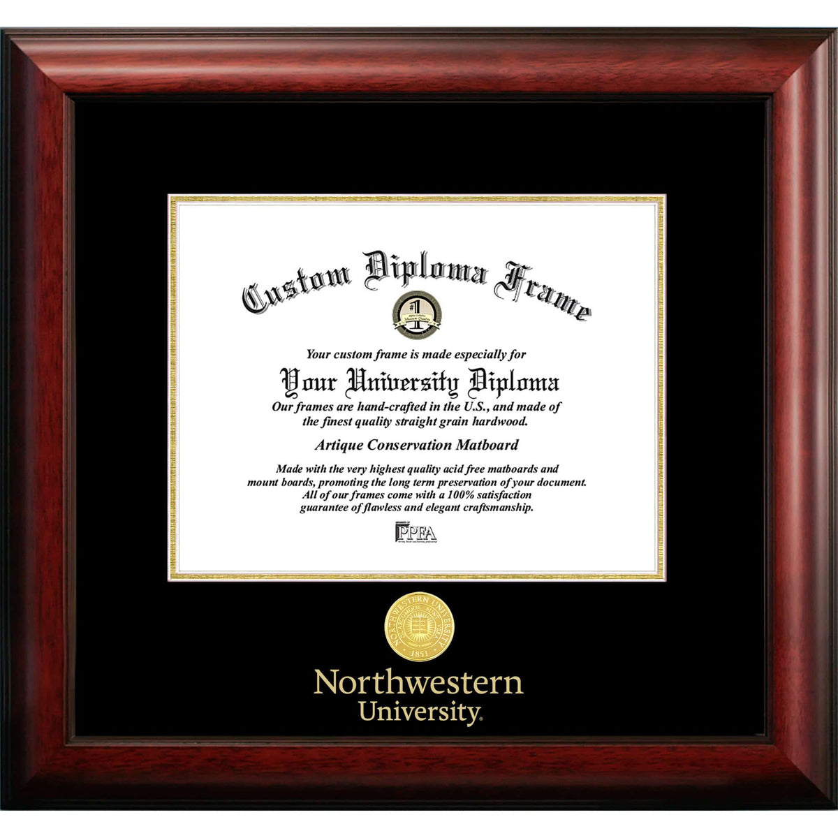 Northwestern University Wildcats Gold Embossed Medallion Diploma Frame