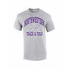 NW0541 Northwestern University Wildcats Grey Short Sleeve Tee Shirt with Track & Field Design