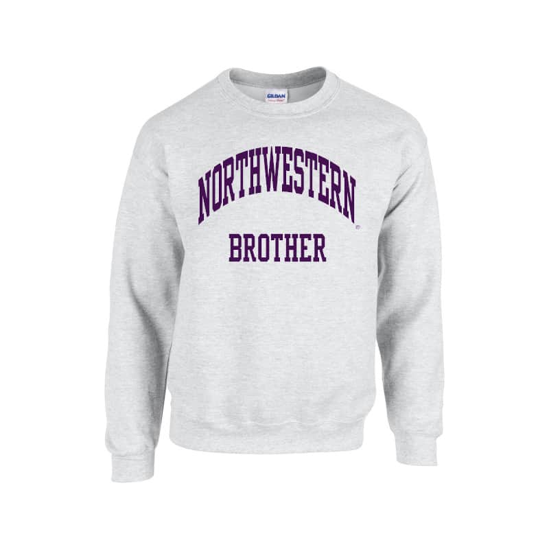 Northwestern University Wildcats Light Grey Crewneck Sweatshirt With Brother Design