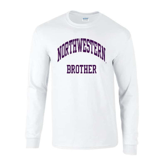 Northwestern University Wildcats White Long Sleeve Tee Shirt with Brother Design