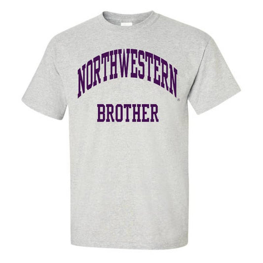 Northwestern University Wildcats Light Grey Short Sleeve Tee Shirt with Brother Design NW2531
