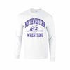 Northwestern University Wildcats White Long Sleeve Tee Shirt with Wrestling Design
