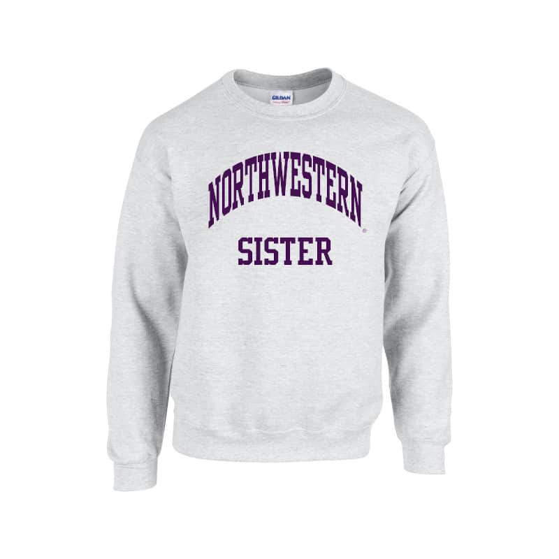 Northwestern University Wildcats Light Grey Crewneck Sweatshirt With Sister Design