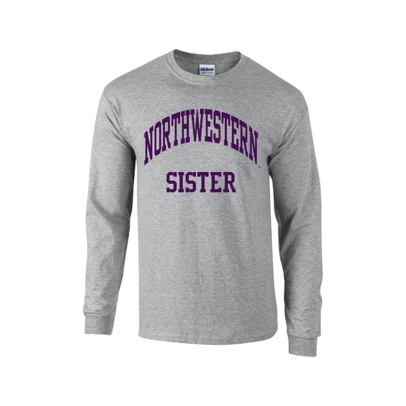 Northwestern University Wildcats Dark Grey Long Sleeve Tee Shirt with Sister Design