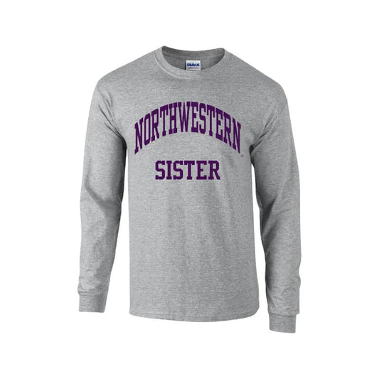 Northwestern University Wildcats Dark Grey Long Sleeve Tee Shirt with Sister Design
