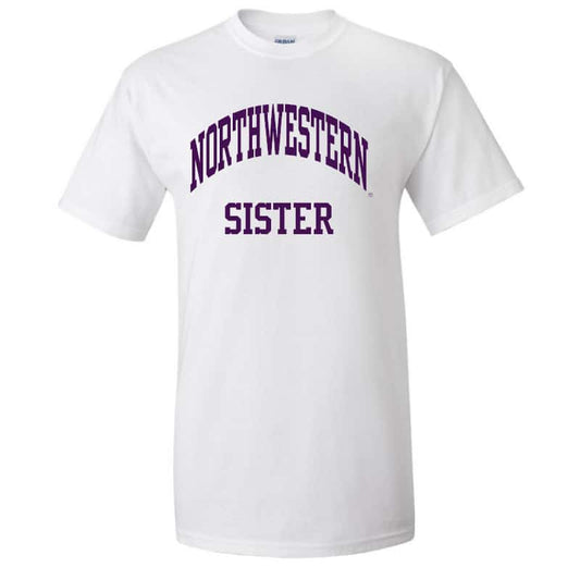 Northwestern University Wildcats White Short Sleeve Tee Shirt with Sister Design NW2933