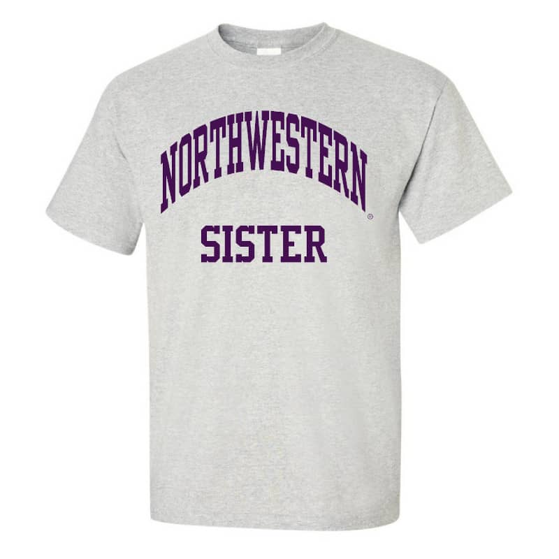 Northwestern University Wildcats Light Grey Short Sleeve Tee Shirt with Sister Design NW2939