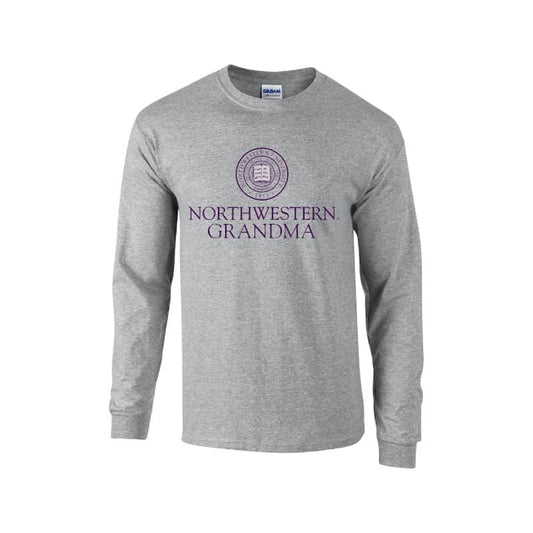 Northwestern University Wildcats Dark Grey Long Sleeve Tee Shirt with Grandma Design